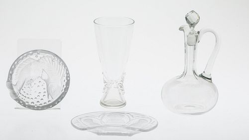 Two Lalique Glass Dishes and a Steuben Vase