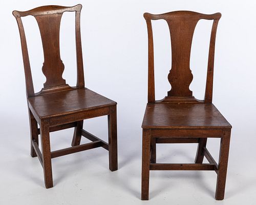 2 English Mahogany Plank Seat Chairs, 18th/19th C