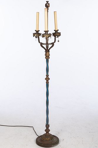 Renaissance Revival Blue and Gilt Wrought Iron Lamp