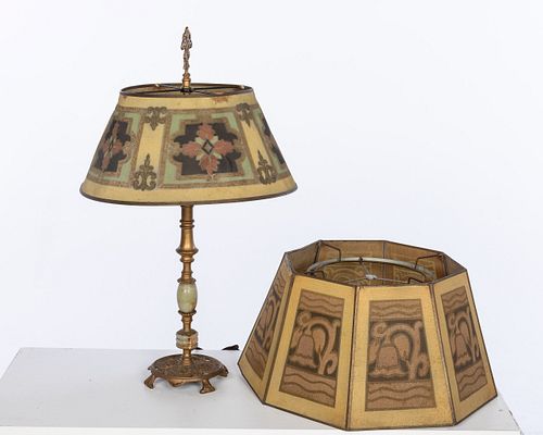 Rembrandt Cast Iron & Agate Lamp, c. 1920s & a Shade