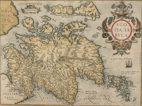 Map of Scotland, Hand-Colored Engraving, 15th/16th C