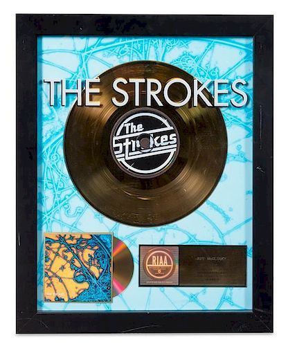 A The Strokes: Is This It? RIAA Certified Gold Presentation Album 22 1/4 x 18 1/4 inches.