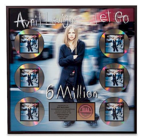 An Avril Lavigne: Let Go RIAA Certified 6x Platinum Presentation Album 20 1/4 x 20 1/4 inches.