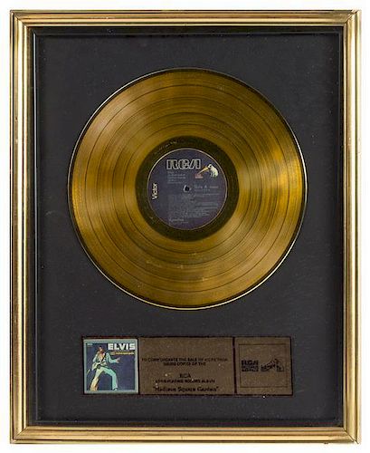 An Elvis Presley: Live from Madison Square Garden Certified Gold Record 21 1/4 x 17 1/4 inches overall.