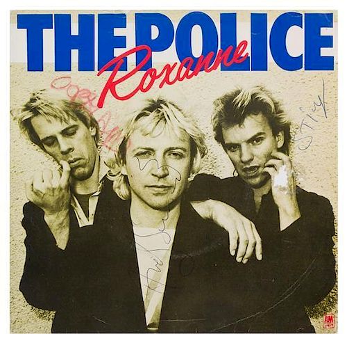 A The Police: Roxanne Autographed Album Cover 7 1/4 x 7 1/4 inches.
