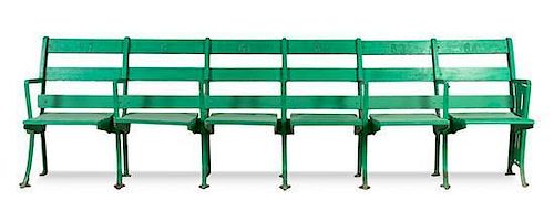 A Group of Six Comiskey Park Stadium Seats Height 32 x width 114 inches.