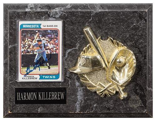 A Harmon Killebrew Autographed Baseball Card Card 3 1/2 x 2 1/2 inches.