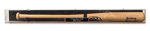 A Carlton Fisk Autpgraphed Baseball Bat Length of display case 63 3/4 inches.