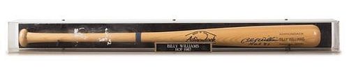 A Billy Williams Autographed Baseball Bat Length of display case 63 3/4 inches.
