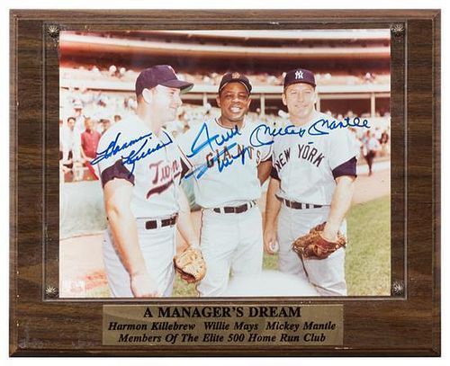 A Harmon Killebrew, Willie Mays and Mickey Mantle Autographed Photo Photo 8 x 10 inches.