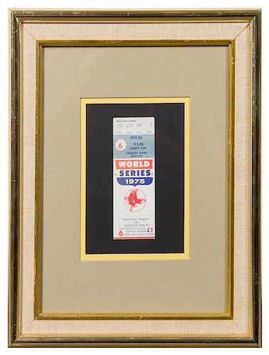 A 1975 World Series Game 6 Ticket Stub 14 1/2 x 11 1/2 inches overall.