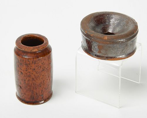 Miniature Redware Jar and Spittoon