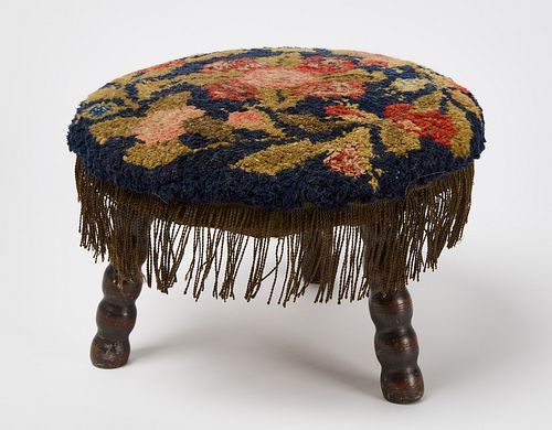 Stool with Hooked Rug Top