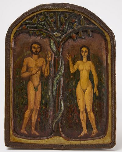 Adam and Eve - Folk Art Carved Plaque