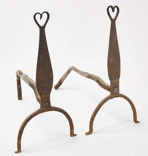 Pair of Early Andirons with Hearts