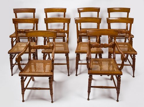 Set of 10 Tiger Maple Chairs
