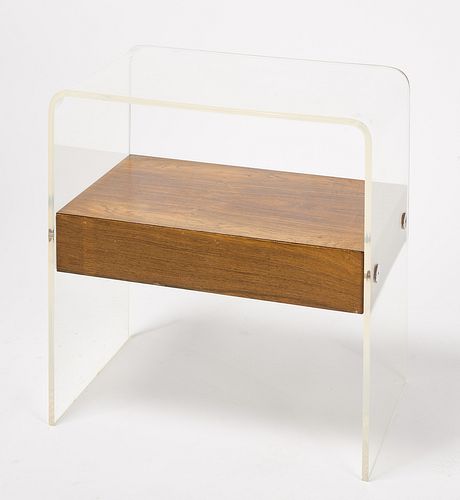 Mid Century Lucite and Wood Side Table