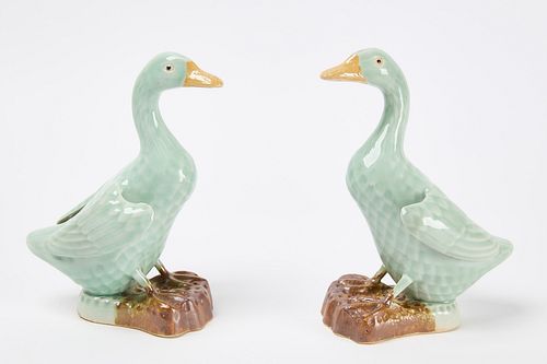 Two Chinese Porcelain Geese Figures