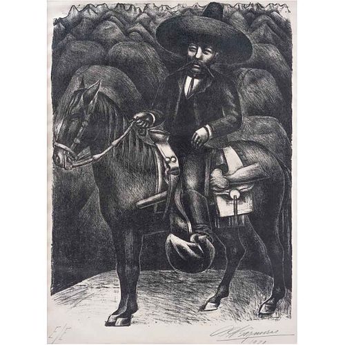 DAVID ALFARO SIQUEIROS, Zapata, Firmada y fechada 1930 Litografía E/E, 59 x 46 cm