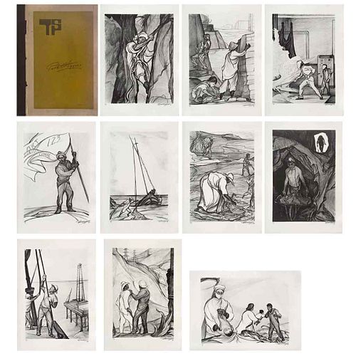 PABLO O'HIGGINS, Trabajadores de México, Firmadas, Litografías 56/120 E/E y 56/125 E/E,82 x 52 x 1.8 cm, pzs: 10, en carpeta.