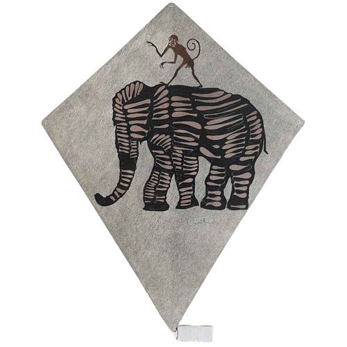 FRANCISCO TOLEDO, Elefante, papalote, Firmado, Esténcil y troquel s/papel S/N, 76 x 56 cm