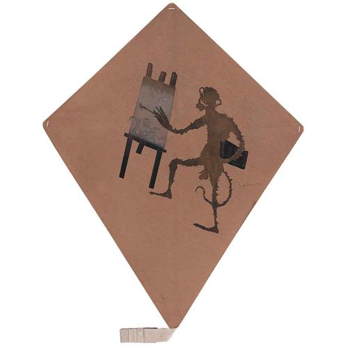 FRANCISCO TOLEDO, Chango pintor, papalote, Firmado, Esténcil y troquel s/papel hecho a mano S/N, 70 x 56 cm