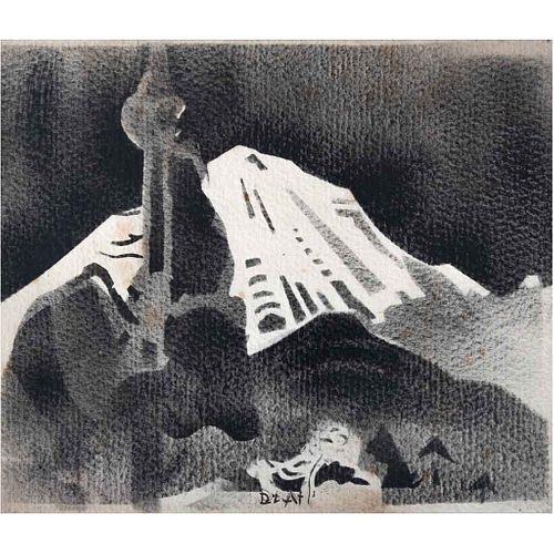 GERARDO MURILLO "DR. ATL", Montaña con árbol, 1940, Firmado, Esténcil s/papel S/N, 24 x 29.5 cm, con documento.