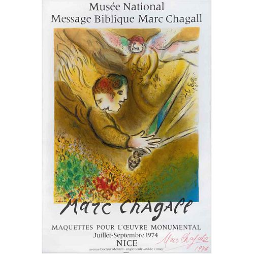 MARC CHAGALL, Musée National, Message Biblique, Marc Chagall, Firmada y fechada 1976, Litografía S/N, 70 x 50 cm