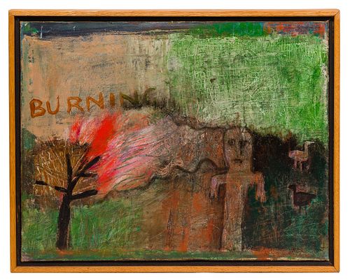 Albert Herbert (English, 1925-2008) 'God Speaks to Moses from the Burning Bush' Oil on Canvas