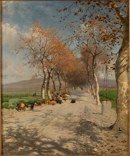 Aigne Rosfario, Cows Along a Roadway, O/C, 1876