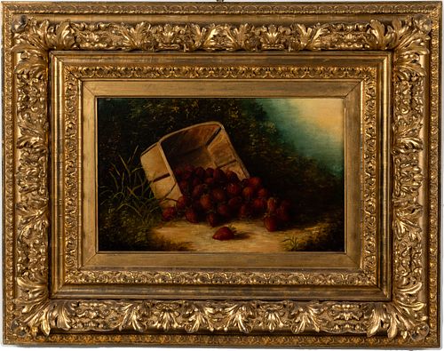 Unsigned, Basket of Strawberries, Oil on Canvas