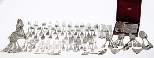 Misc. Set of Rat Tail Silver and Silver Plate Flatware