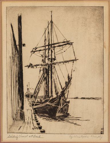 Christopher Murphy Jr., Ship at Dock, Etching