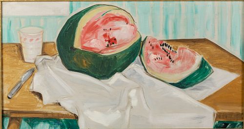 Unsigned, Still Life of Watermelon, Oil on Canvas