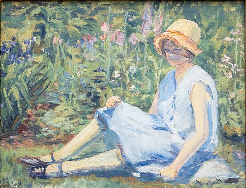 Amey Allan (1837-1965), Girl in a Garden, O/B