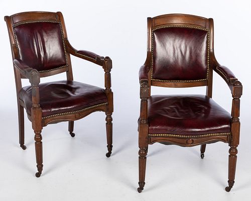 Mahogany Upholstered Open Armchairs, 19th Century