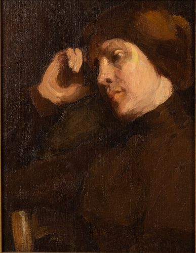 Unsigned, Portrait of a Pensive Woman, Oil on Board