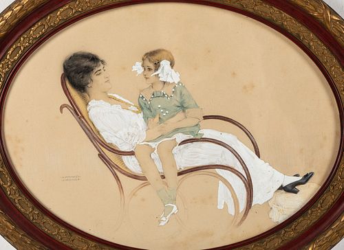 Raphael Kirchner, Mother and Daughter, Gouache