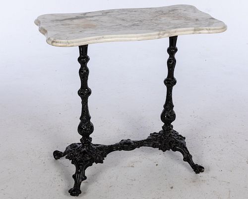 Cast Iron Marble Top Outdoor Table, 19th C