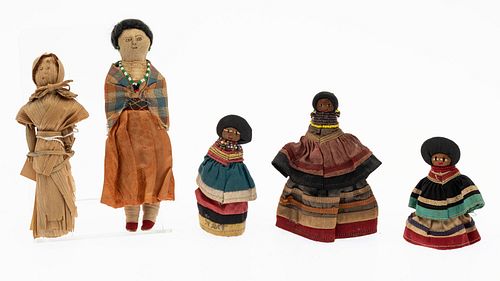 5 Cloth and Corn Husk Native American Dolls