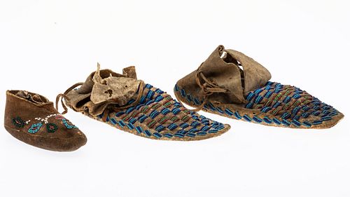 Pair of Native American Moccasins & a Small Moccasin