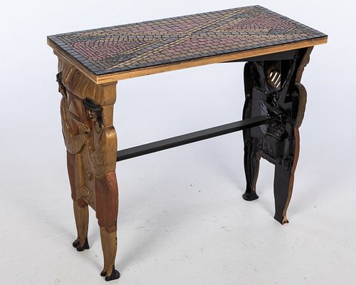 Mosaic and Painted Cast Iron Side Table