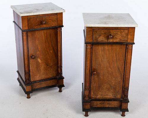 Pair of French Marble Top Bedside Tables, 19th C