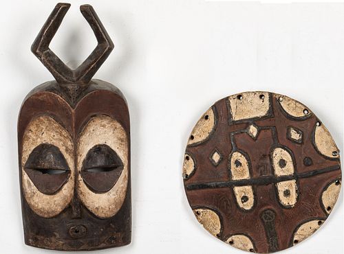 African Painted and Carved Mask and a Shield