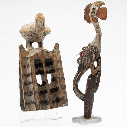 African Painted and Carved Bird Mask and a Carving