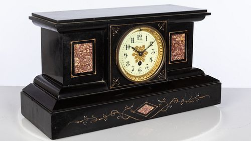 Victorian Slate and Marble Mantle Clock, 19th C