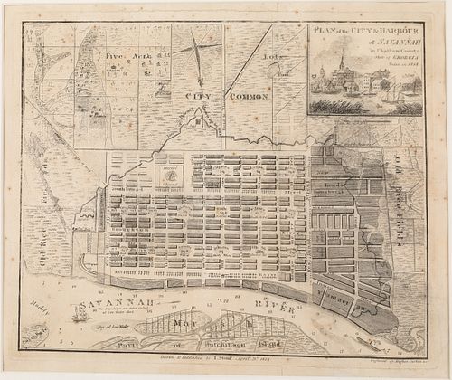 Rare Plan of the City and Harbour of Savannah, 1818