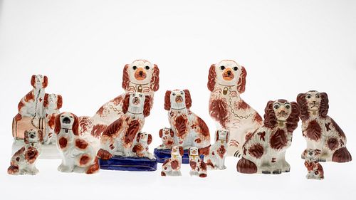 13 Staffordshire Red Spaniels, 19th C & Later
