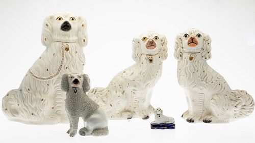 Group of 5 Staffordshire White Spaniels, 19th C