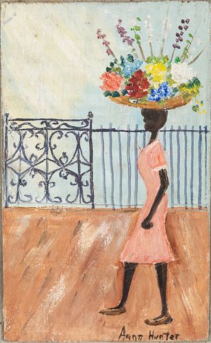 Anna Hunter, Woman with Flower Basket, O/B